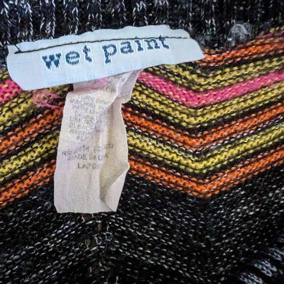 VTG Wet Paint Cowl Neck Sweater L Sleeveless Chevron Grey Orange Cluttercore - Picture 5 of 7